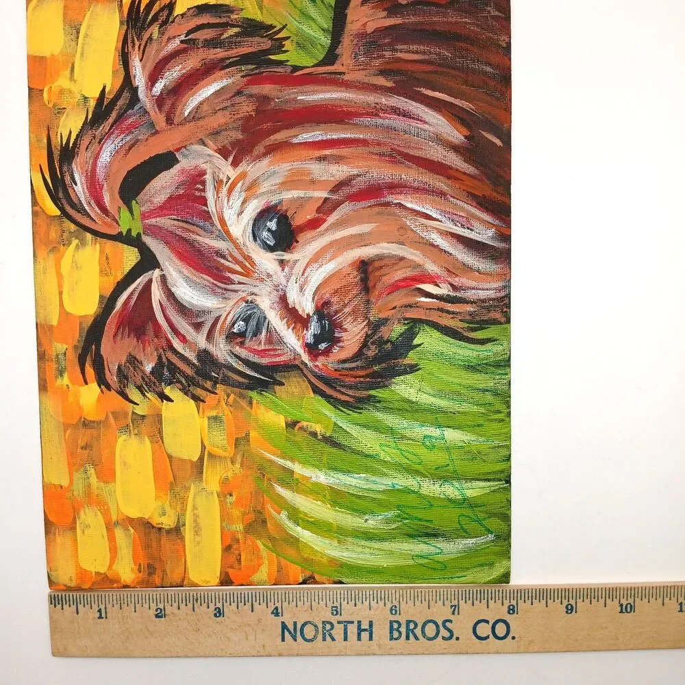 Original Painting of A Yorkie Yorkshire Terrier Signed Impressionist Art 8x10 in